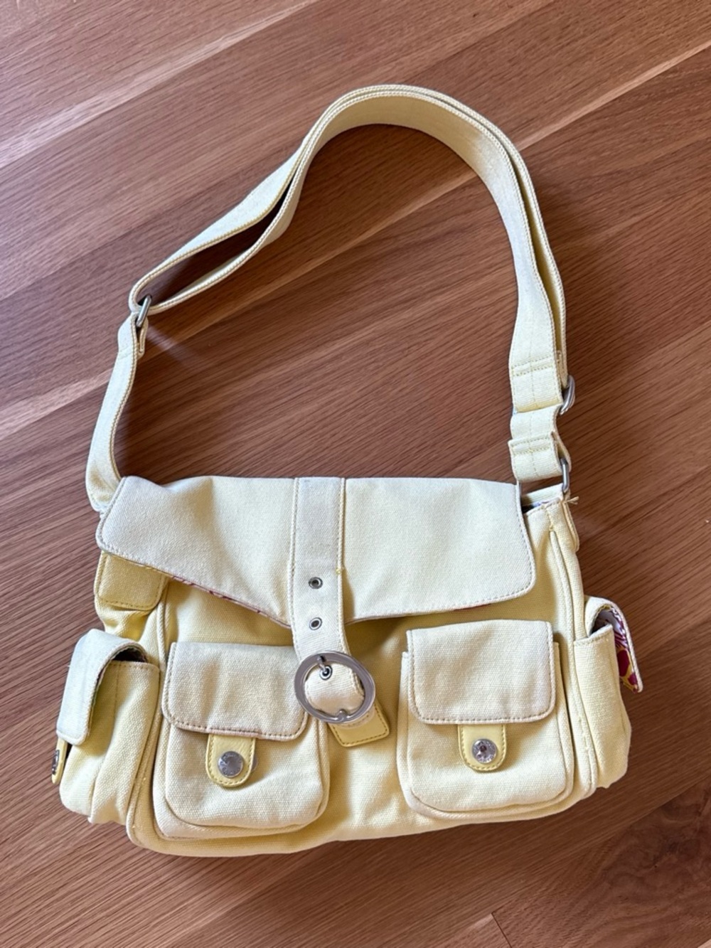 Franco Sarto Pale Yellow Multi-Pocket Shoulder Bag